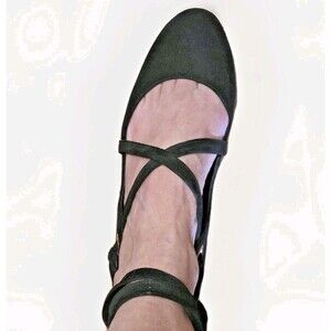 DVF Diane von Furstenberg Lace Up Ballet Flats US 7.5 M Black Suede Gold Accents